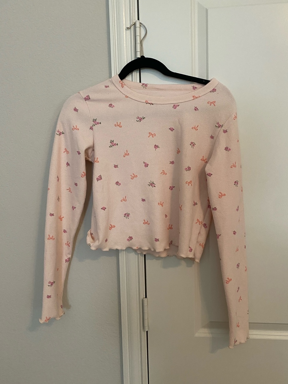 Pink Rose pink long-sleeve crop top women shirts Size M
